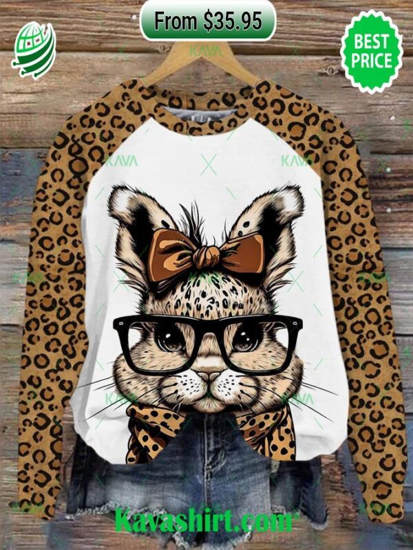 Easter Leopard Print Glasses Rabbit Sweatshirt