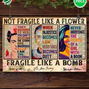 Not Fragile Like A Flower Fragile Like A Bomb Frida Kahlo Ruth Bader Ginsburg Michelle Obama Poster