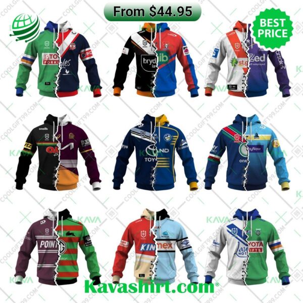 NRL Jersey Mix 2 Teams HALF and HALF Style Custom Hoodies