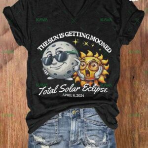 The Sun Is Getting Mooned Total Solar Eclipse April 8, 2024 V-Neck T-shirt