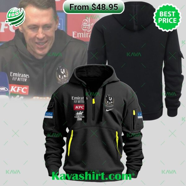 AFL Collingwood FC Craig McRae Half Zip Heavy Hoodie