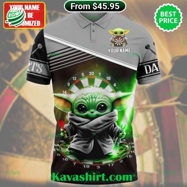 Baby Yoda Darts Custom Grey Polo Shirt