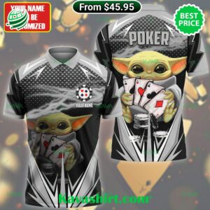 Baby Yoda Poker Custom Grey Polo Shirt