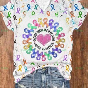 Cancer Awareness, Cancer Sucks In Every Color V-neck T-shirt Cancer Awareness, Cancer Sucks In Every Color V-neck T-shirt