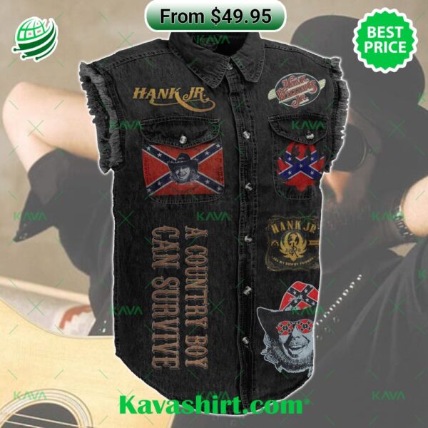 Hank Williams Jr. A Country Boy Can Survive 2D Sleeveless Denim Jacket