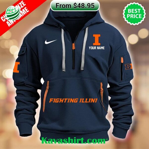 Illinois Fighting Illini Custom Half Zip Heavy Hoodie