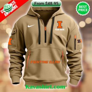 Illinois Fighting Illini Custom Half Zip Heavy Hoodie
