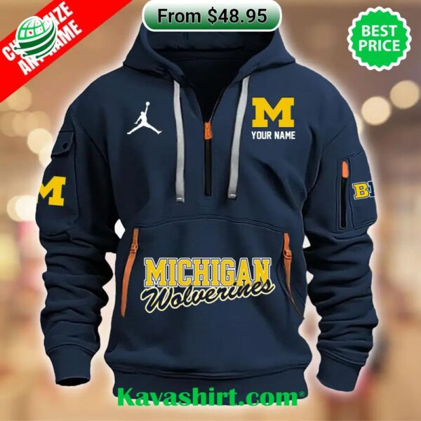 Michigan Wolverines Custom Half Zip Heavy Hoodie