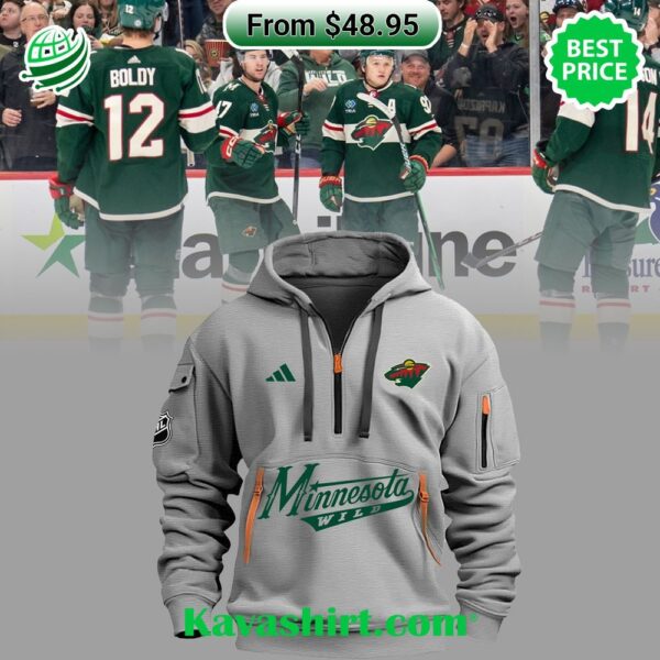 Minnesota Wild Grey Half Zip Heavy Hoodie