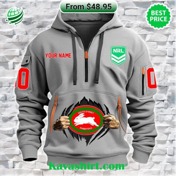 NRL South Sydney Rabbitohs Custom Half Zip Heavy Hoodie