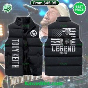 Toby Keith Legend 1964-2024 American Flag Sleeveless Puffer Down Jacket Toby Keith Legend 1964-2024 American Flag Sleeveless Puffer Down Jacket