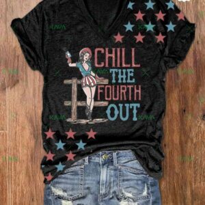 Chill the Fourth Out 4th of July Cowgirl V-neck T-shirt