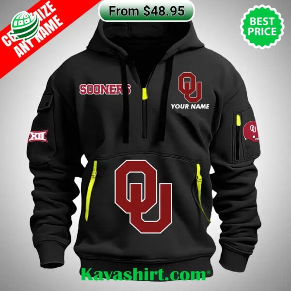 Oklahoma Sooners Big 12 Custom Half Zip Heavy Hoodie