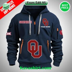 Oklahoma Sooners Big 12 Custom Half Zip Heavy Hoodie