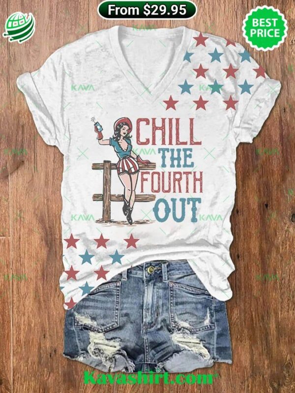 Chill the Fourth Out 4th of July Cowgirl V-neck T-shirt